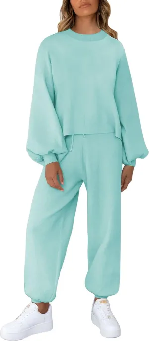 Viottiset Women's 2 Piece Outfits Sweatsuit Casual Knit Pullover Sweater Pajamas Lounge Set