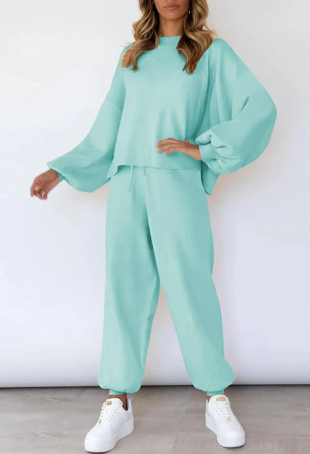 Viottiset Women's 2 Piece Outfits Sweatsuit Casual Knit Pullover Sweater Pajamas Lounge Set