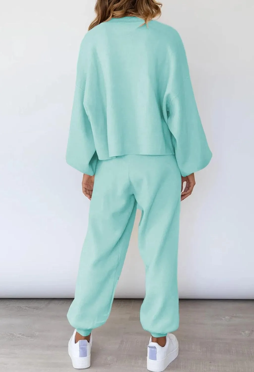 Viottiset Women's 2 Piece Outfits Sweatsuit Casual Knit Pullover Sweater Pajamas Lounge Set