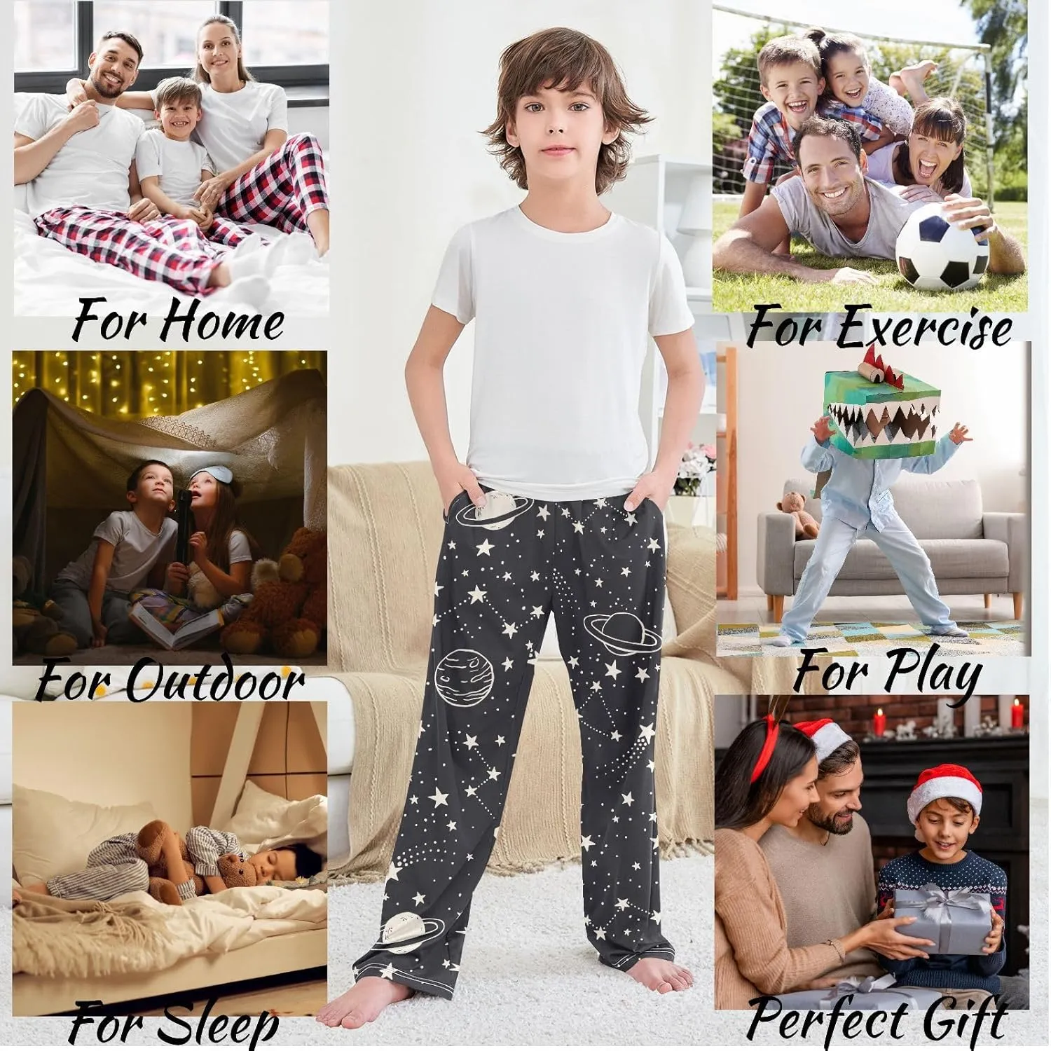 visesunny Boys' Pants Cute Animal Pattern Jogger Sweatpants Elastic Waist Long Bottoms Trousers with Two Pockets S-XL