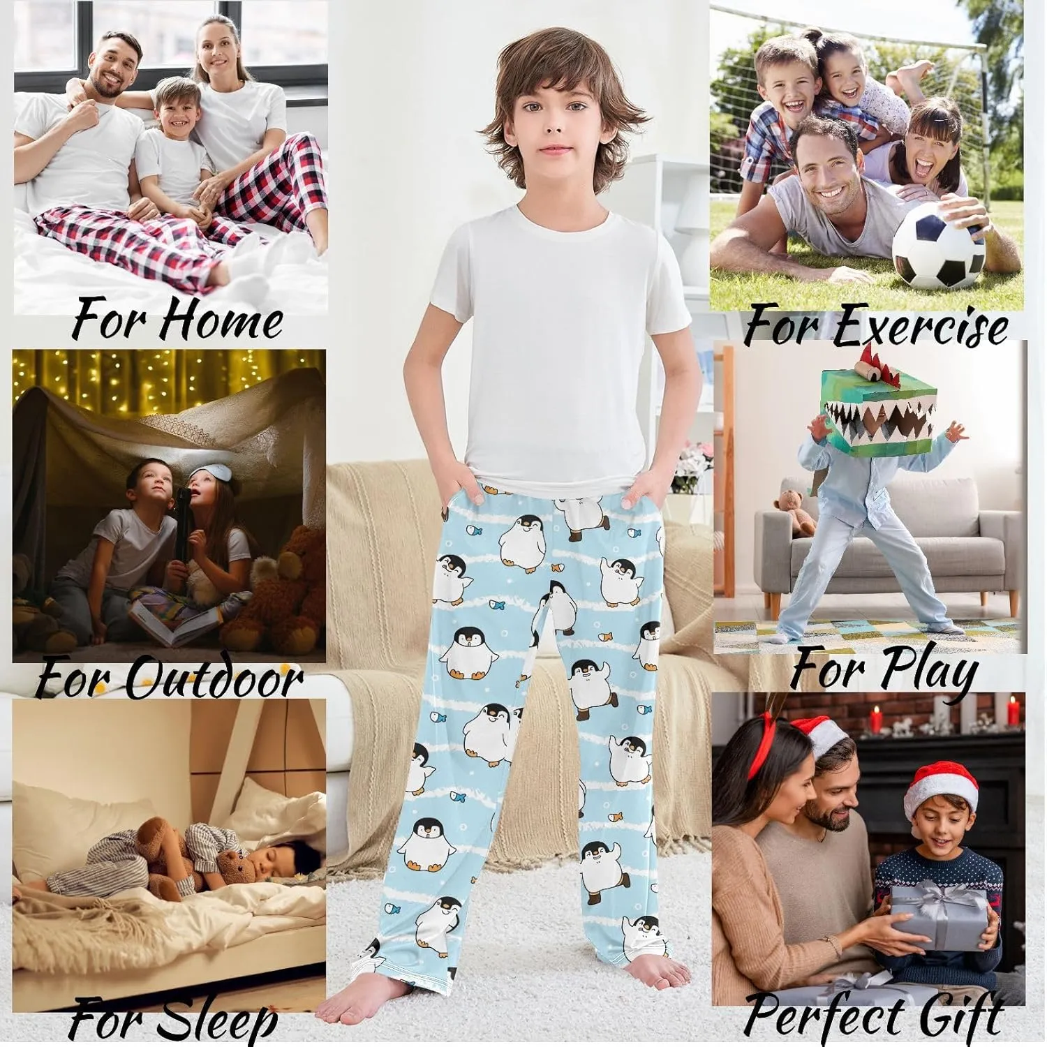 visesunny Boys' Pants Cute Animal Pattern Jogger Sweatpants Elastic Waist Long Bottoms Trousers with Two Pockets S-XL