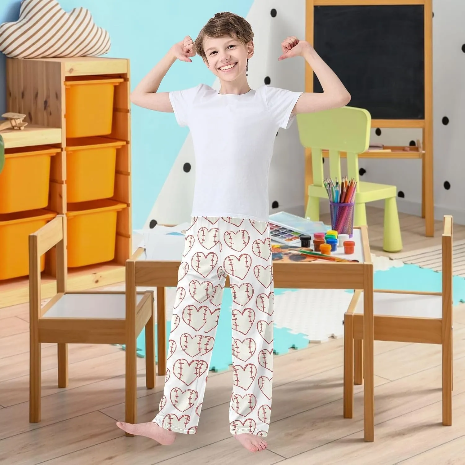 visesunny Boys' Pants Loose Lounge Jogger Pants Elastic Waist Pattern Long Bottoms Trousers with Tow Pockets Size S-XL