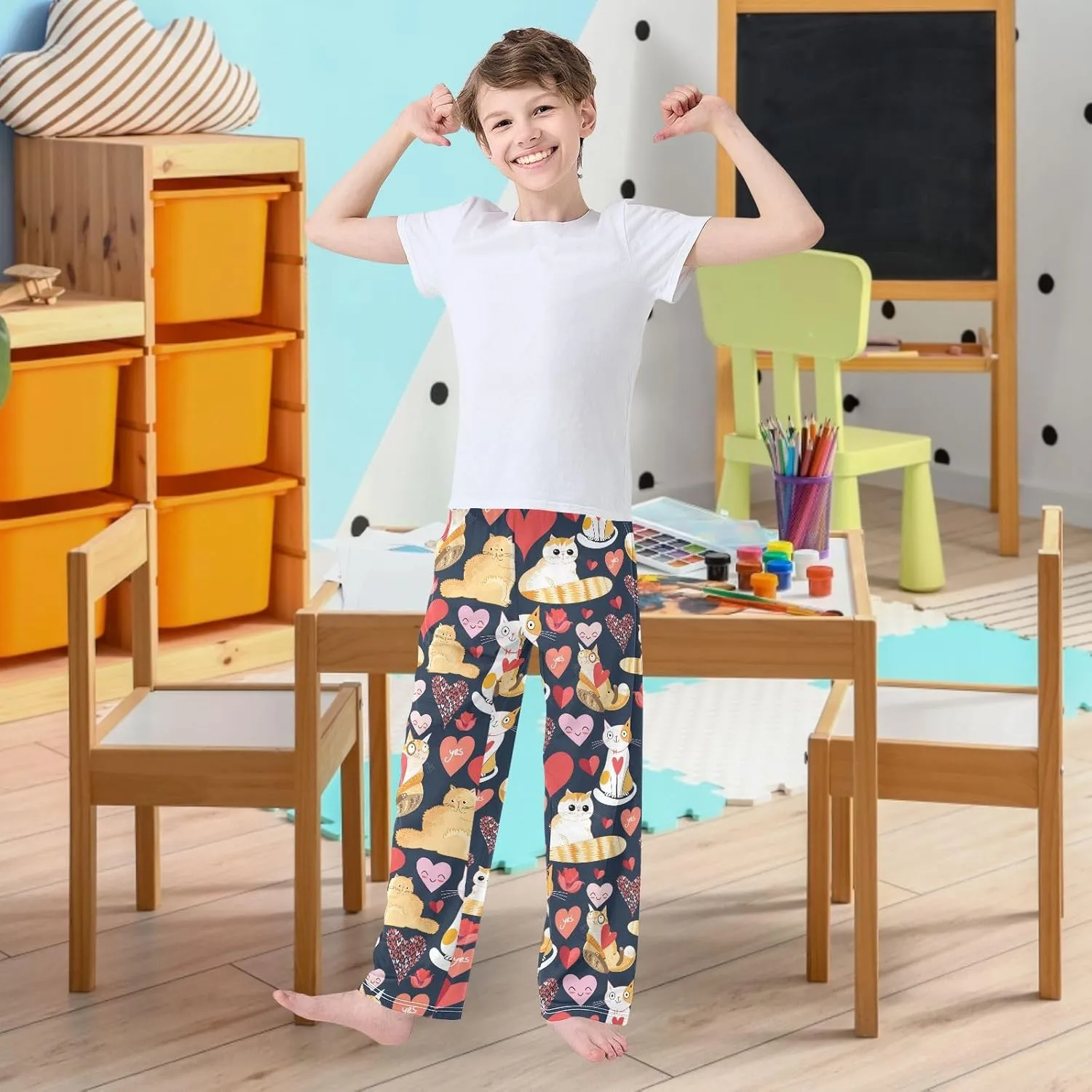 visesunny Boys' Pants Loose Lounge Jogger Pants Elastic Waist Pattern Long Bottoms Trousers with Tow Pockets Size S-XL