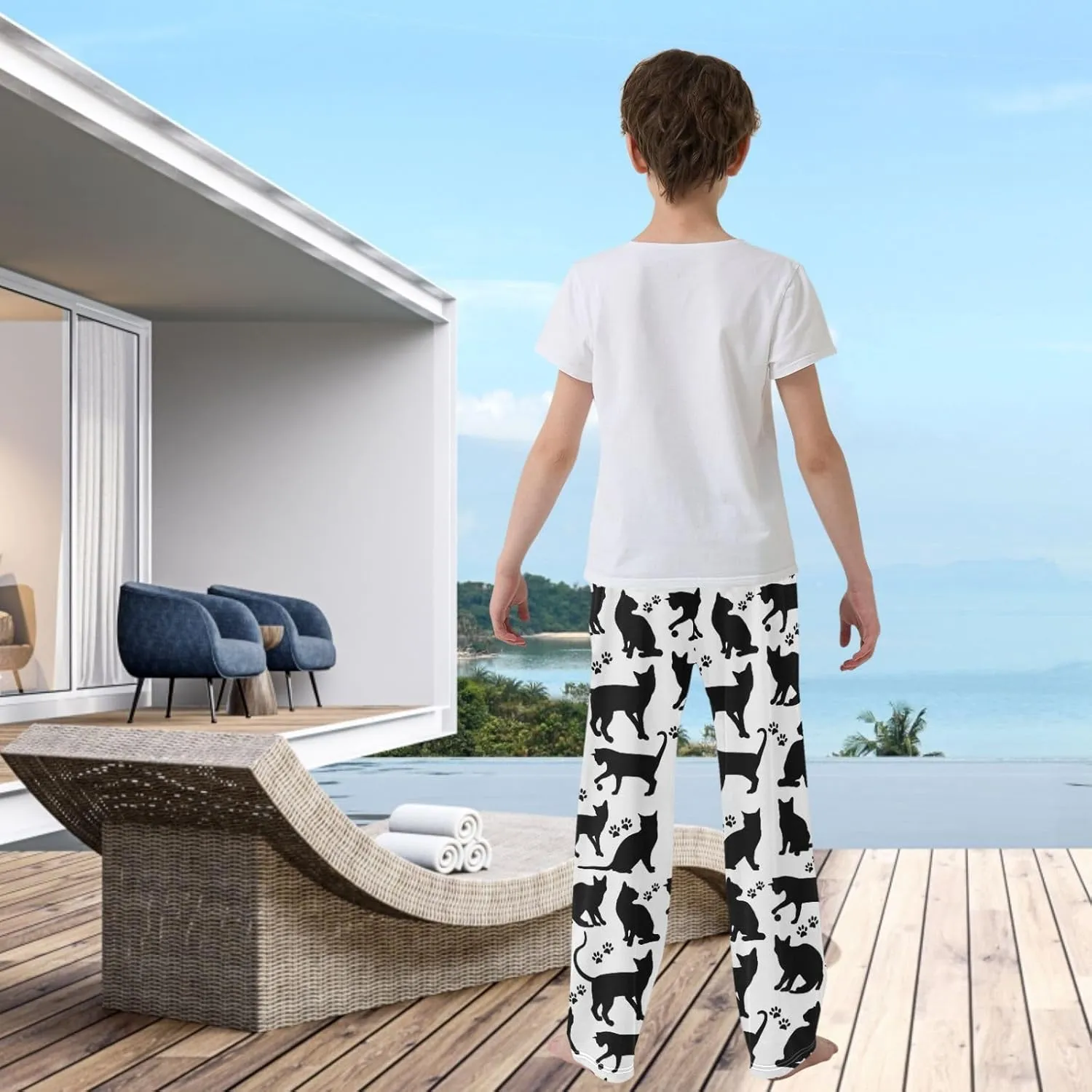 visesunny Boys' Pants Loose Lounge Jogger Pants Elastic Waist Pattern Long Bottoms Trousers with Tow Pockets Size S-XL