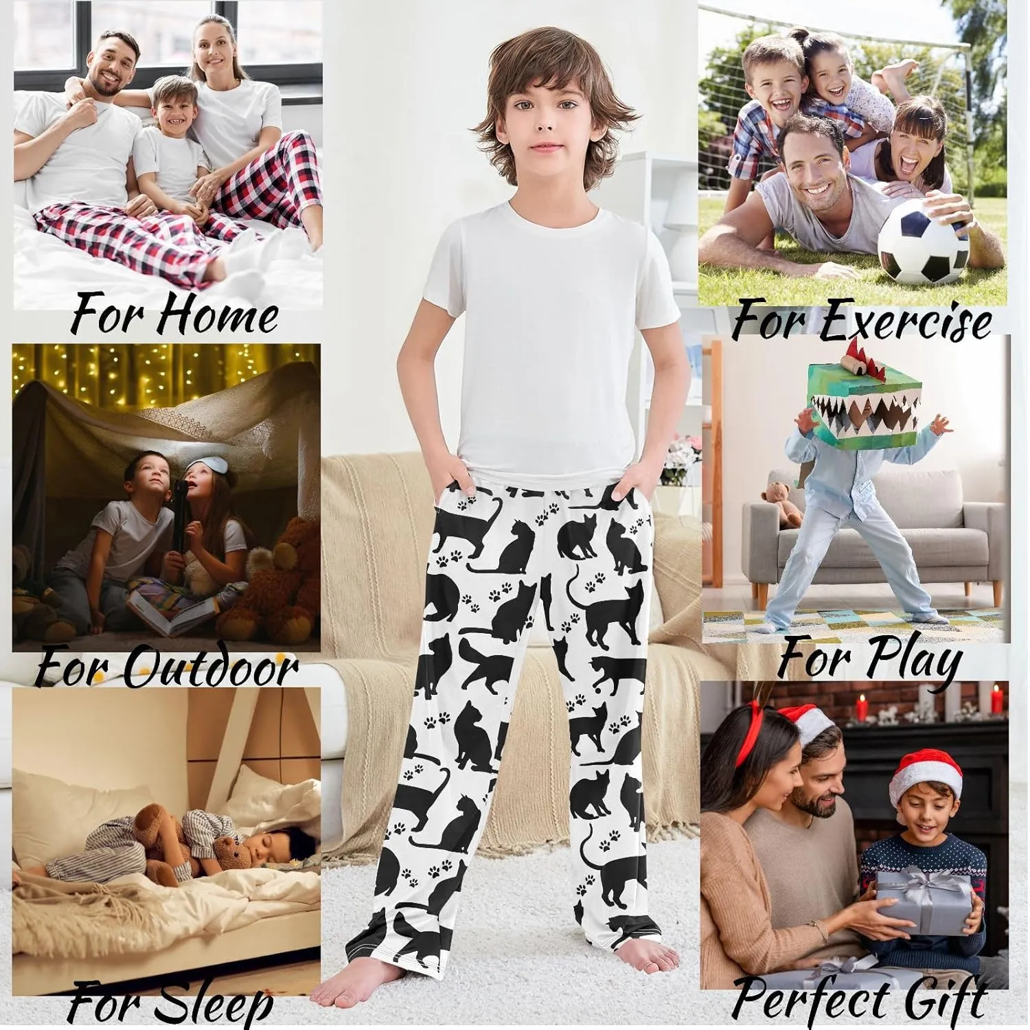 visesunny Boys' Pants Loose Lounge Jogger Pants Elastic Waist Pattern Long Bottoms Trousers with Tow Pockets Size S-XL