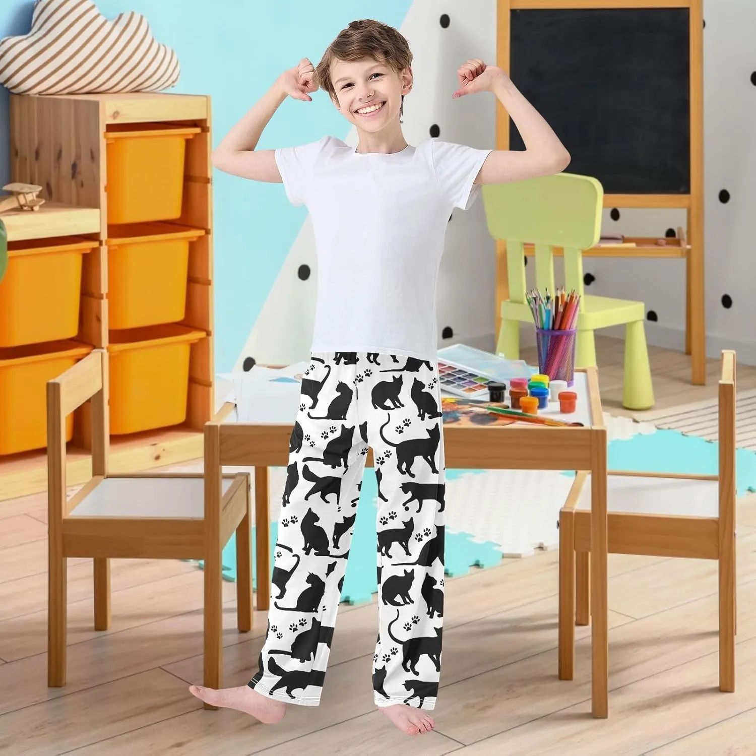 visesunny Boys' Pants Loose Lounge Jogger Pants Elastic Waist Pattern Long Bottoms Trousers with Tow Pockets Size S-XL