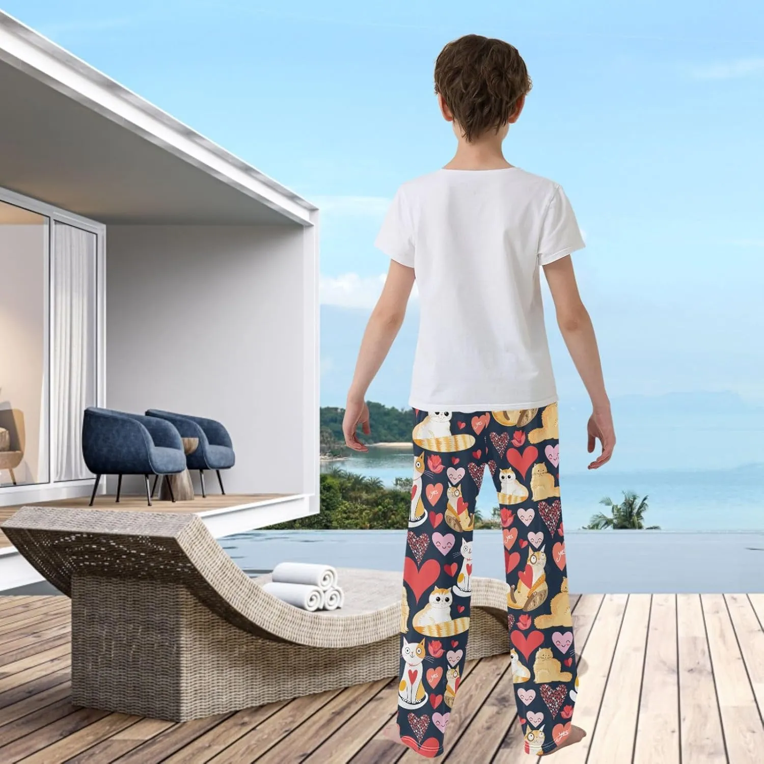 visesunny Boys' Pants Loose Lounge Jogger Pants Elastic Waist Pattern Long Bottoms Trousers with Tow Pockets Size S-XL
