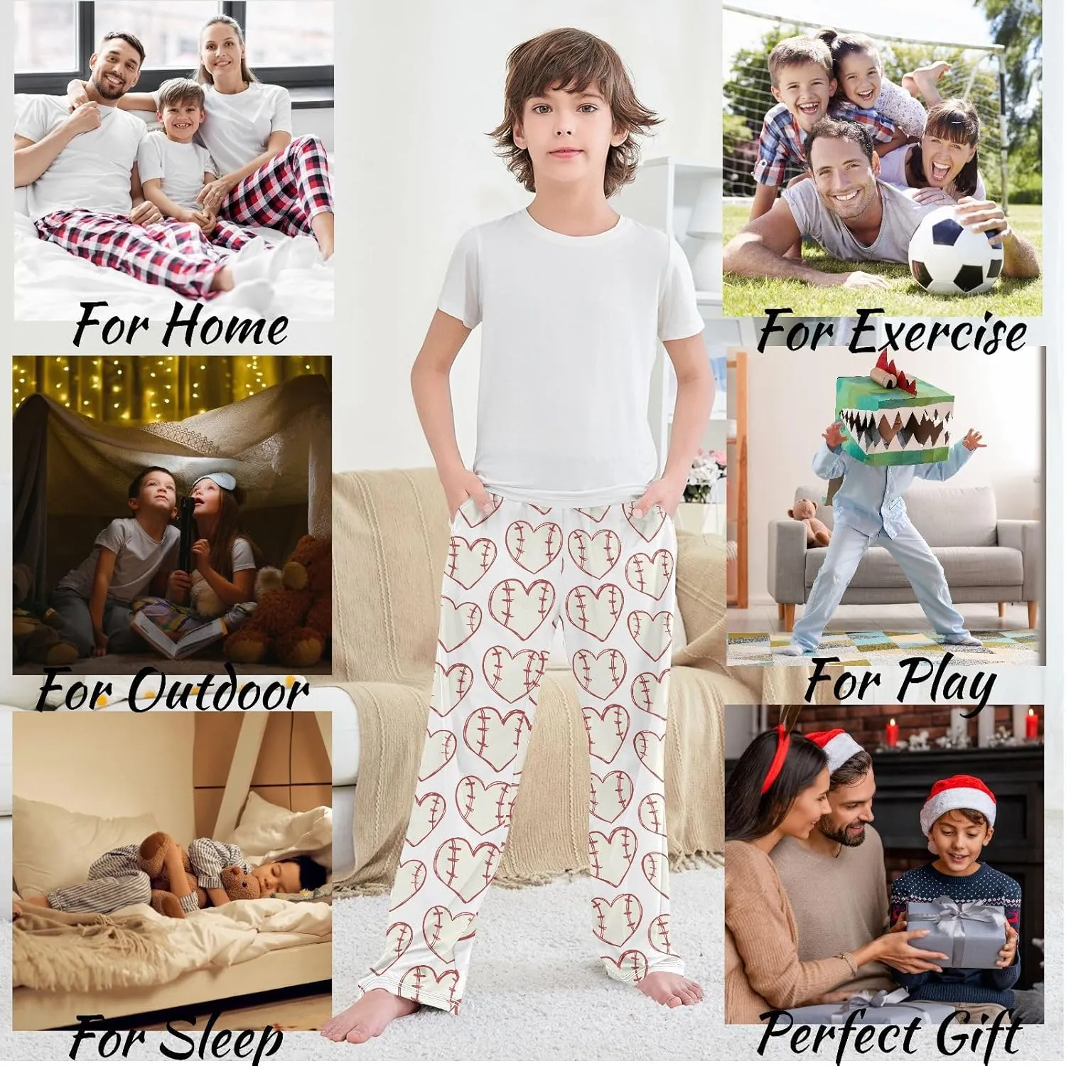 visesunny Boys' Pants Loose Lounge Jogger Pants Elastic Waist Pattern Long Bottoms Trousers with Tow Pockets Size S-XL