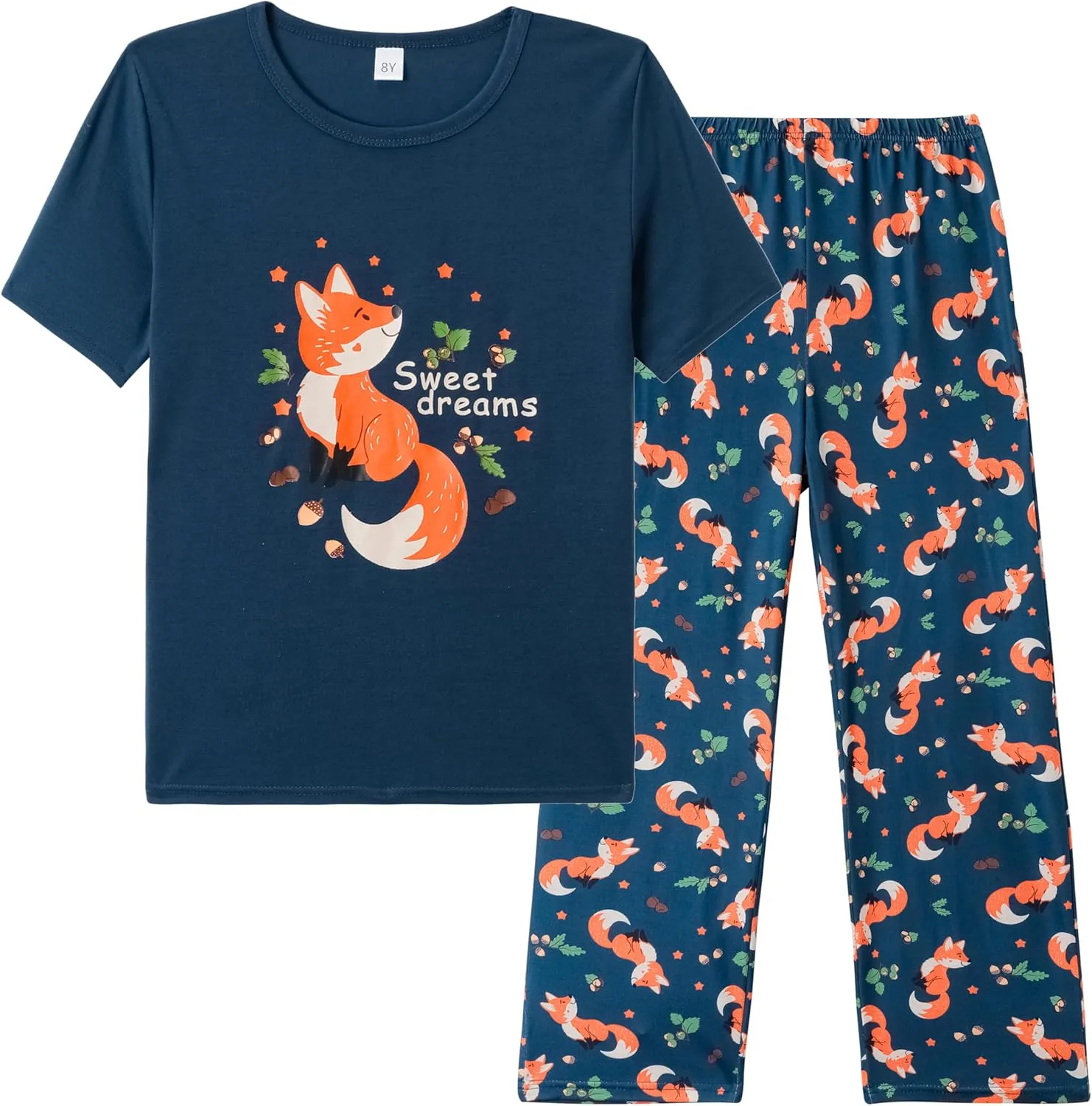 Vopmocld Kids Short Sleeve Long Pants Cartoon Cute 2PCS Sleepwear Casual Loungewear Unisex Child Size 6 Years to 14 Years