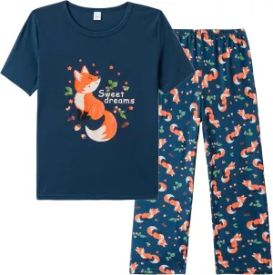 Vopmocld Kids Short Sleeve Long Pants Cartoon Cute 2PCS Sleepwear Casual Loungewear Unisex Child Size 6 Years to 14 Years