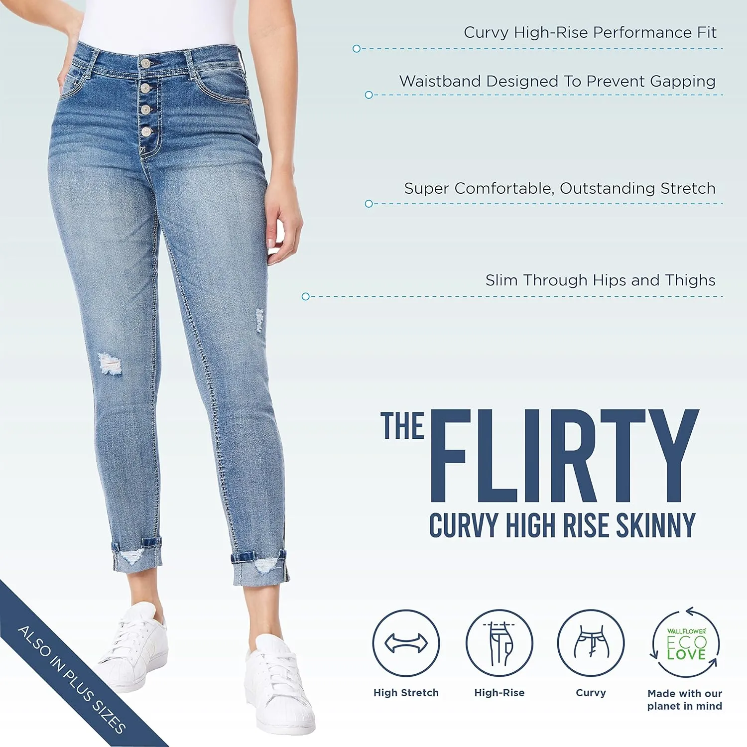 WallFlower Women's Size Flirty Curvy Skinny High Rise Insta Stretch Juniors Jeans (Standard and Plus)