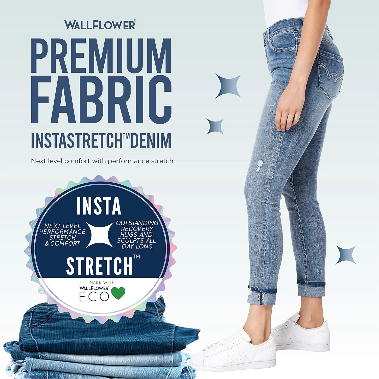 WallFlower Women's Size Flirty Curvy Skinny High Rise Insta Stretch Juniors Jeans (Standard and Plus)