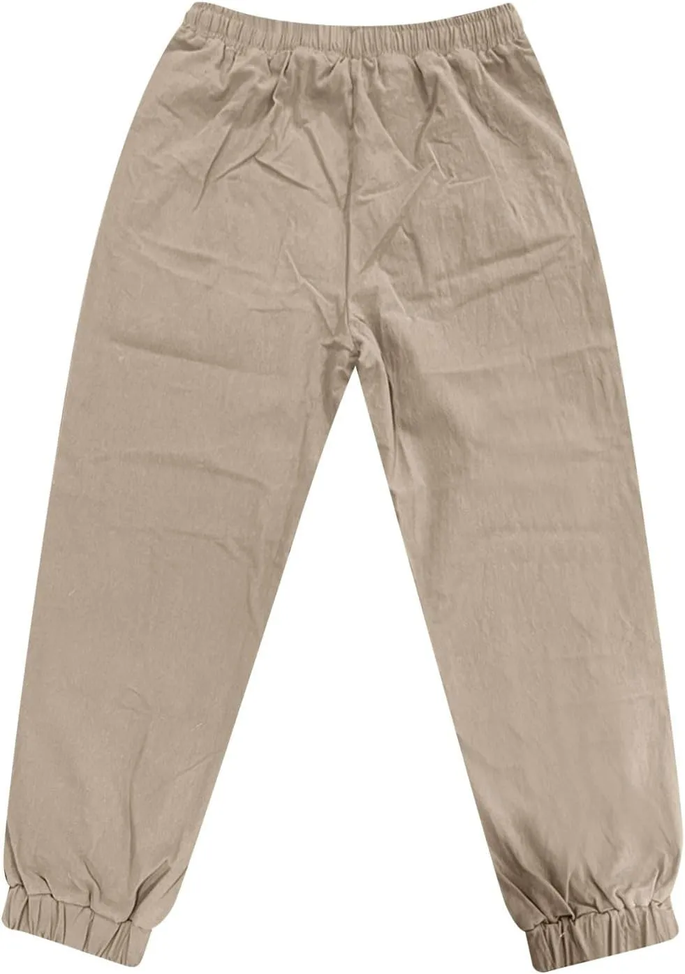 WENKOMG1 Cotton Linen Pants for Men Summer Ankle Length Tapered Elastic Waist Casual Pants Lightweight Breathable Joggers