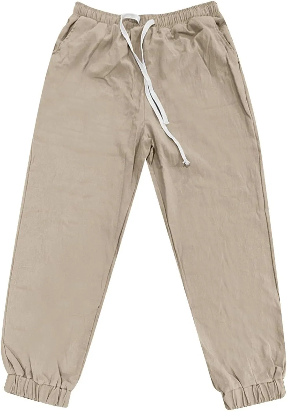 WENKOMG1 Cotton Linen Pants for Men Summer Ankle Length Tapered Elastic Waist Casual Pants Lightweight Breathable Joggers