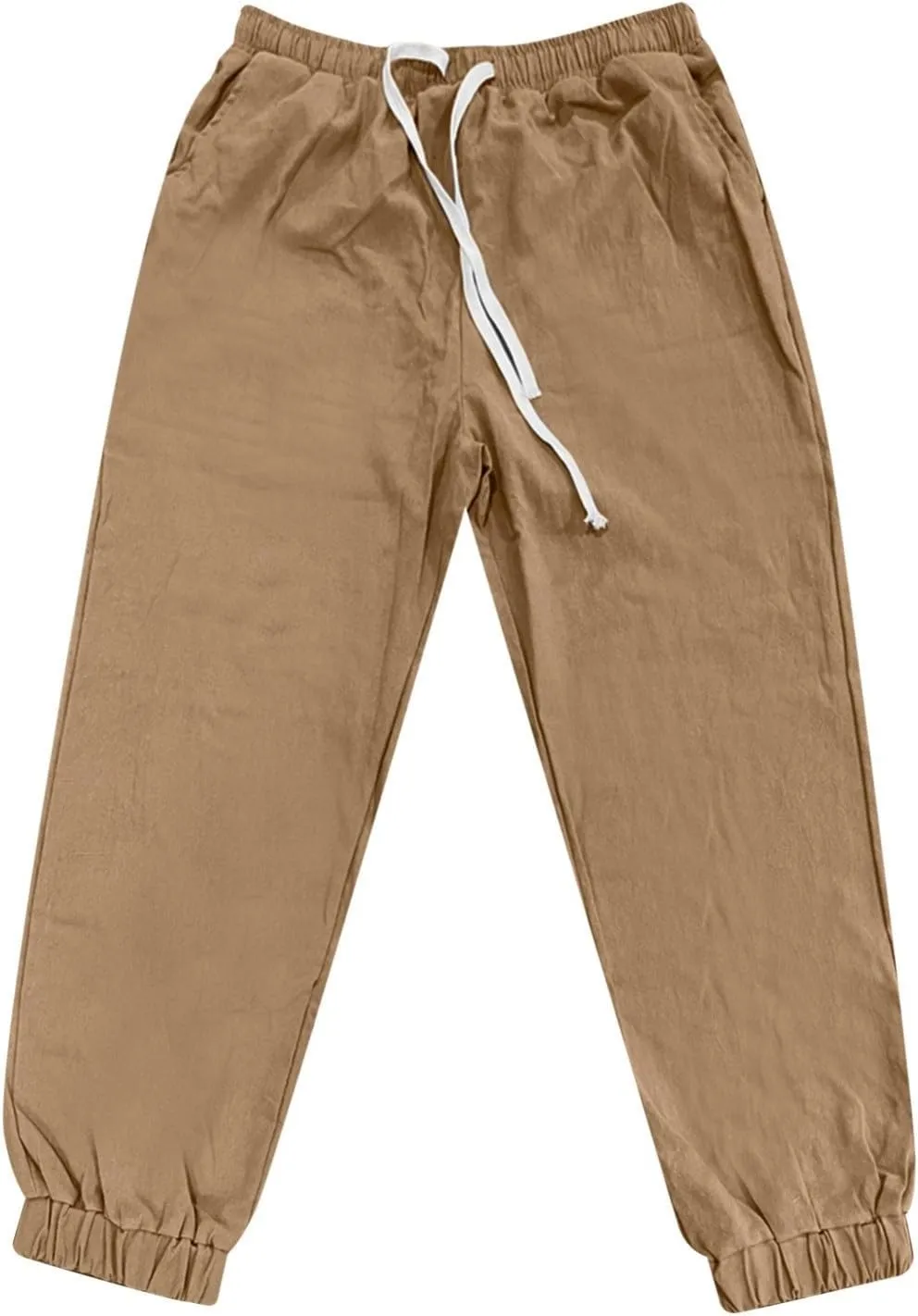 WENKOMG1 Cotton Linen Pants for Men Summer Ankle Length Tapered Elastic Waist Casual Pants Lightweight Breathable Joggers