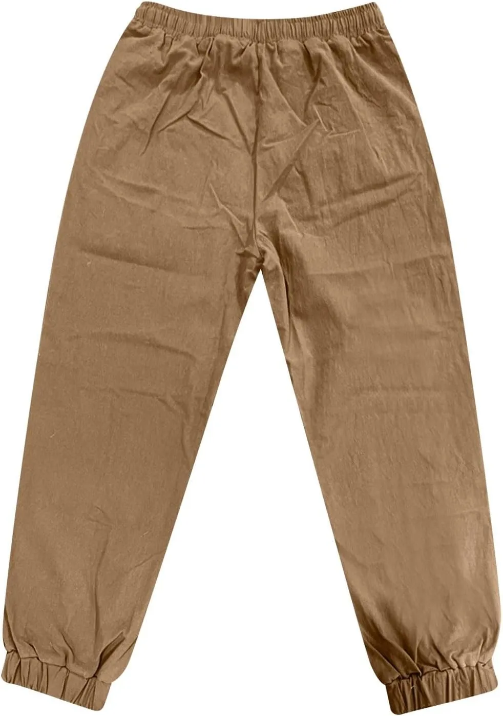 WENKOMG1 Cotton Linen Pants for Men Summer Ankle Length Tapered Elastic Waist Casual Pants Lightweight Breathable Joggers