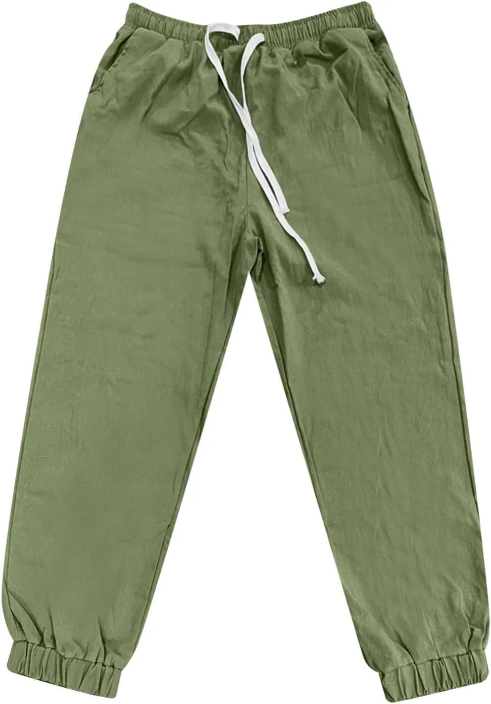 WENKOMG1 Mens Cotton Linen Pants Summer Ankle Length Tapered Elastic Waist Casual Pants Lightweight Breathable Joggers