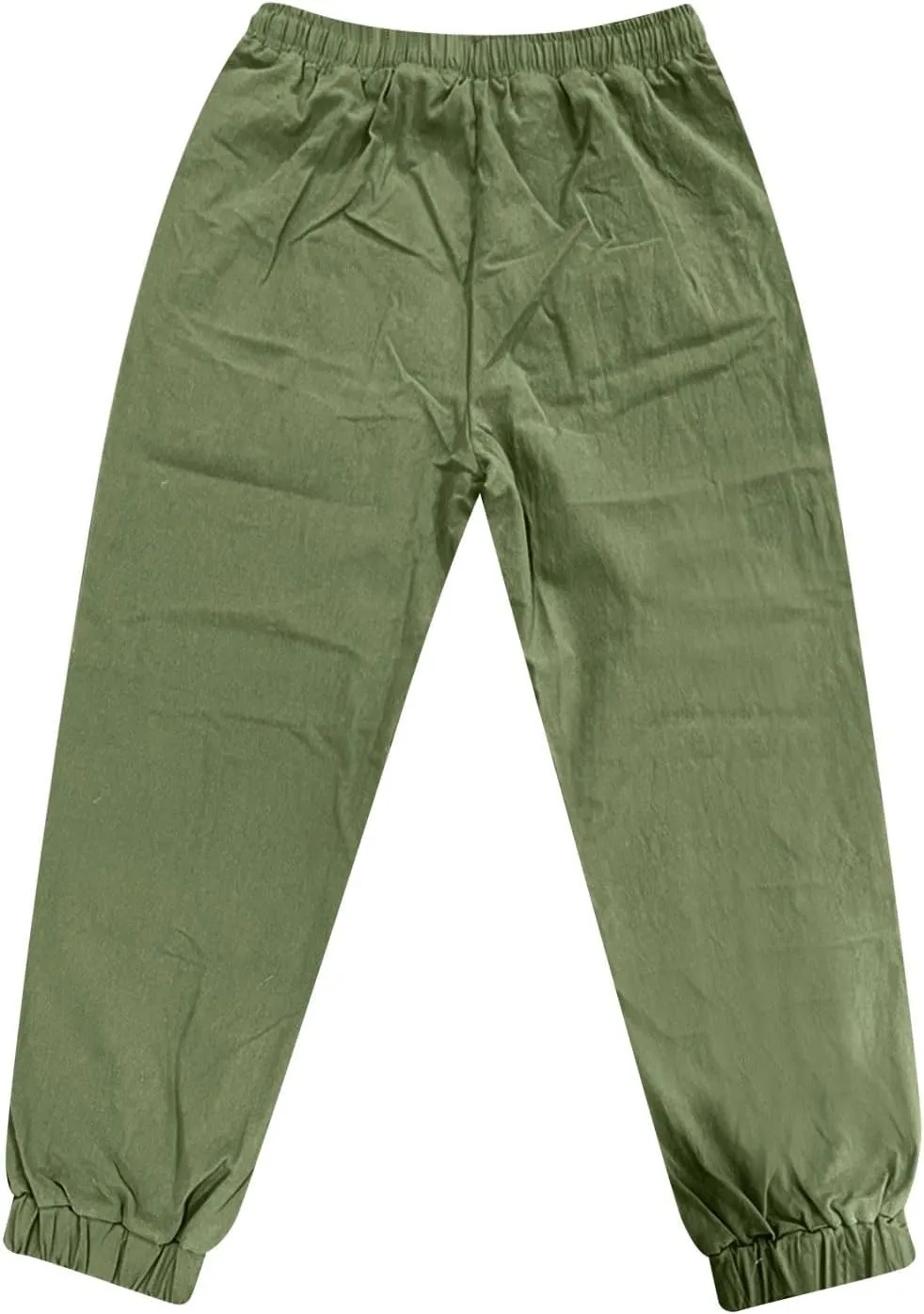 WENKOMG1 Mens Cotton Linen Pants Summer Ankle Length Tapered Elastic Waist Casual Pants Lightweight Breathable Joggers