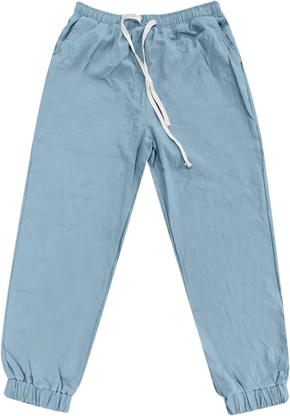 WENKOMG1 Mens Cotton Linen Pants Summer Ankle Length Tapered Elastic Waist Casual Pants Lightweight Breathable Joggers