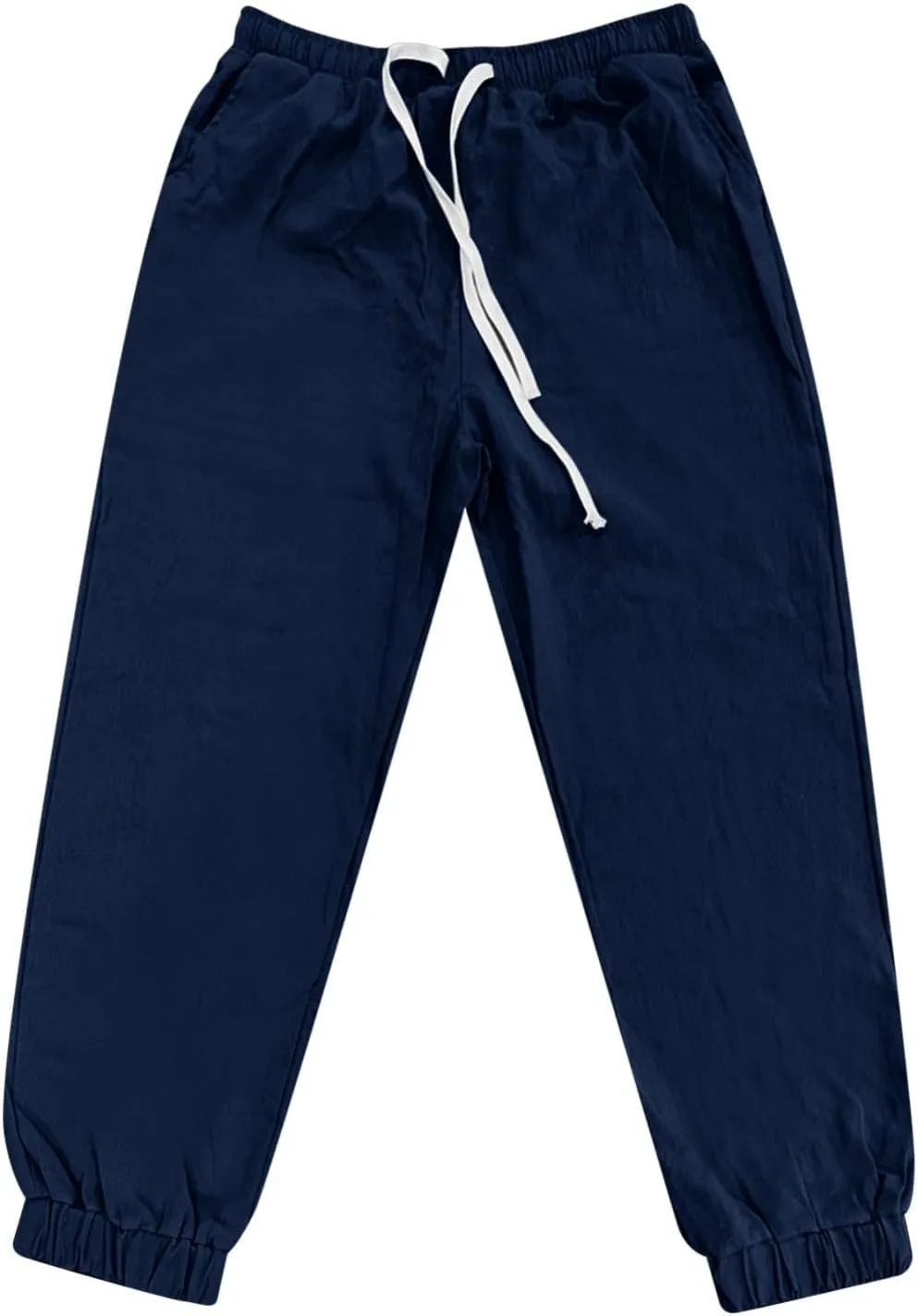 WENKOMG1 Mens Cotton Linen Pants Summer Ankle Length Tapered Elastic Waist Casual Pants Lightweight Breathable Joggers