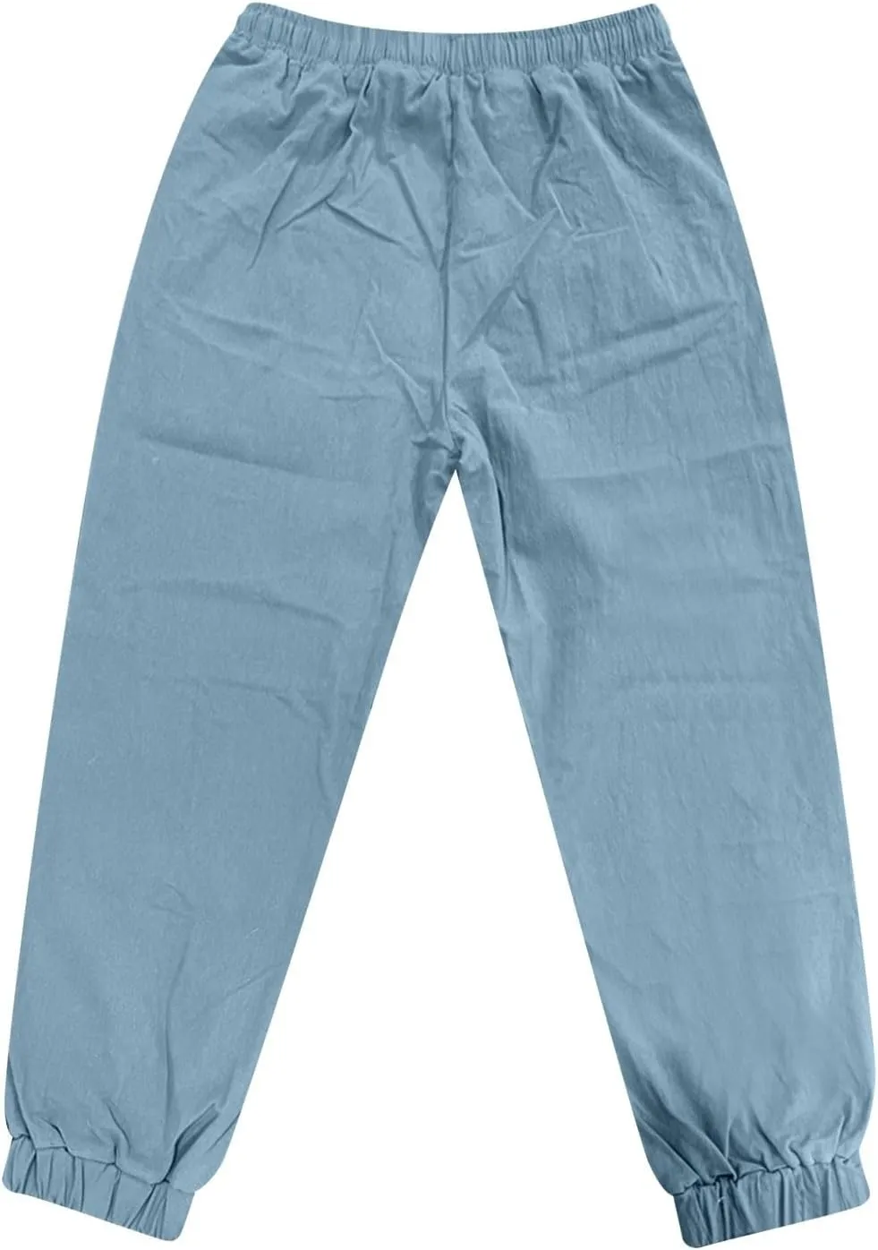 WENKOMG1 Mens Cotton Linen Pants Summer Ankle Length Tapered Elastic Waist Casual Pants Lightweight Breathable Joggers