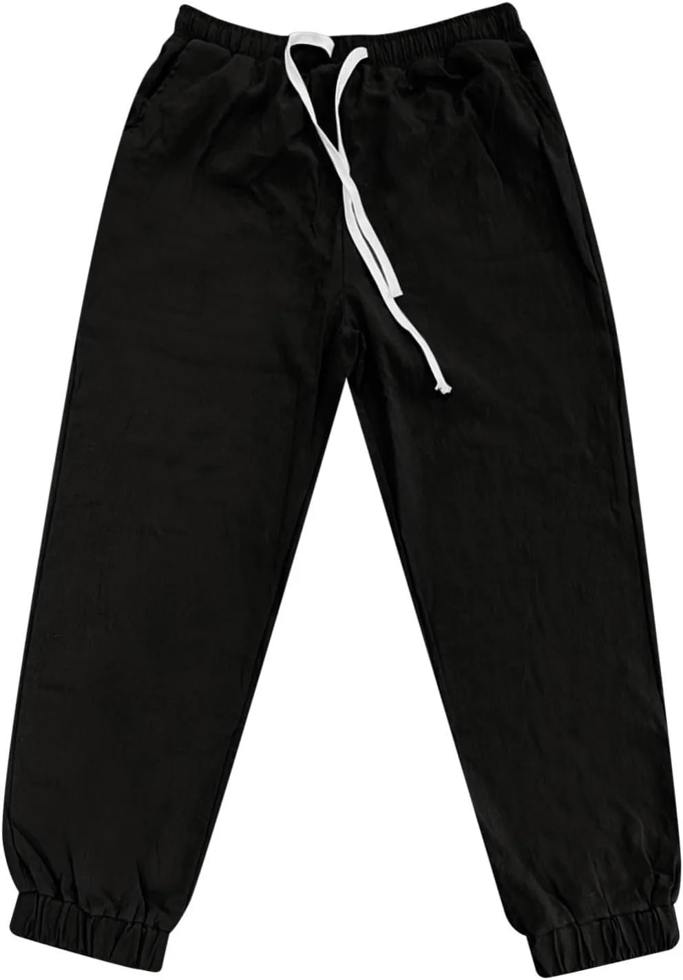 WENKOMG1 Mens Cotton Linen Pants Summer Ankle Length Tapered Elastic Waist Casual Pants Lightweight Breathable Joggers