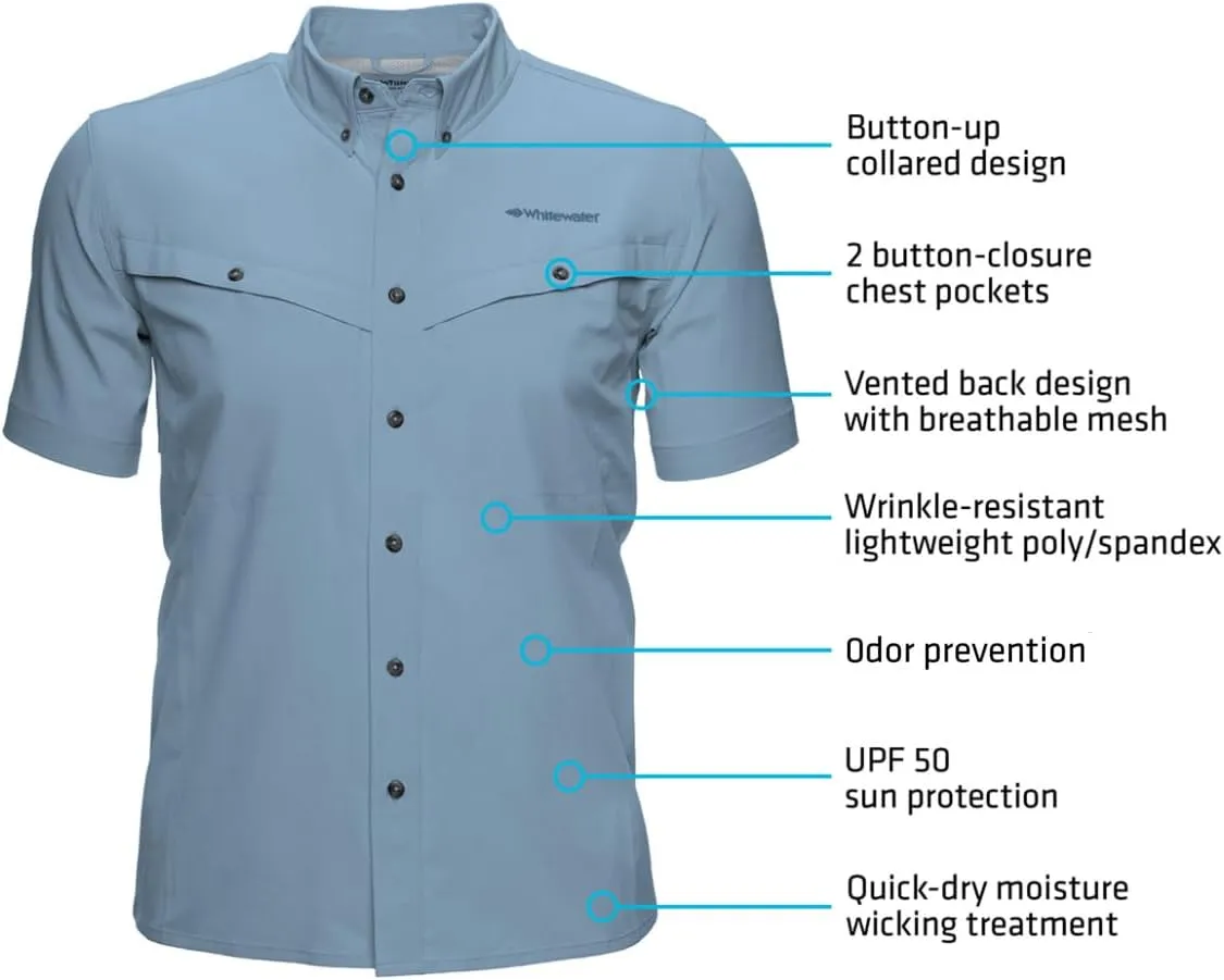 Whitewater Lightweight Moisture Wicking Short Sleeve Fishing Shirt with UPF 50