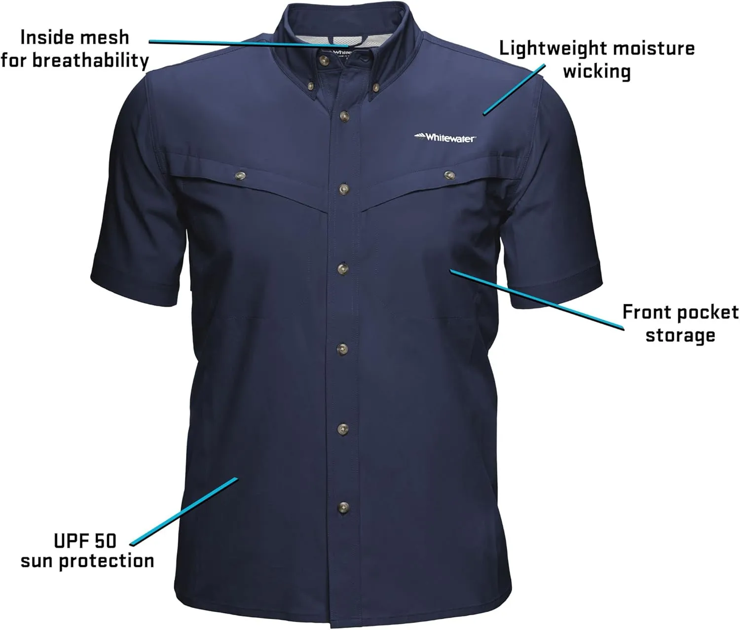 Whitewater Lightweight Moisture Wicking Short Sleeve Fishing Shirt with UPF 50