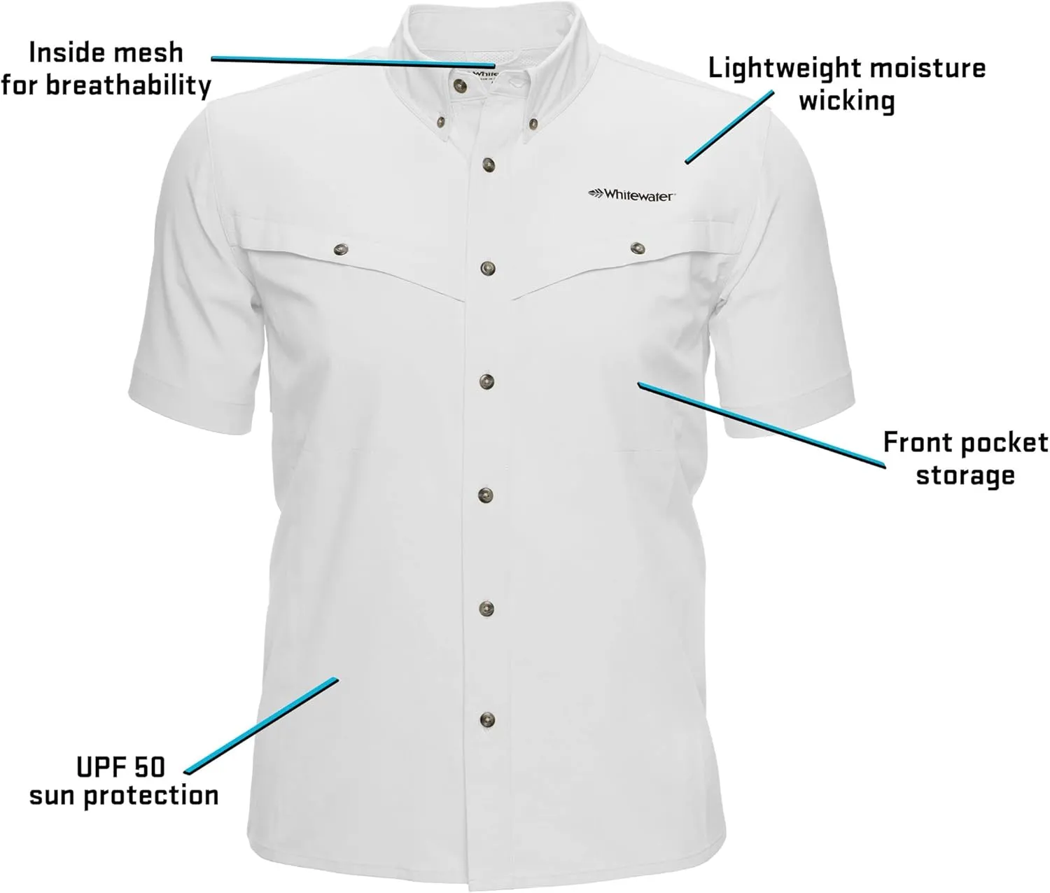 Whitewater Lightweight Moisture Wicking Short Sleeve Fishing Shirt with UPF 50