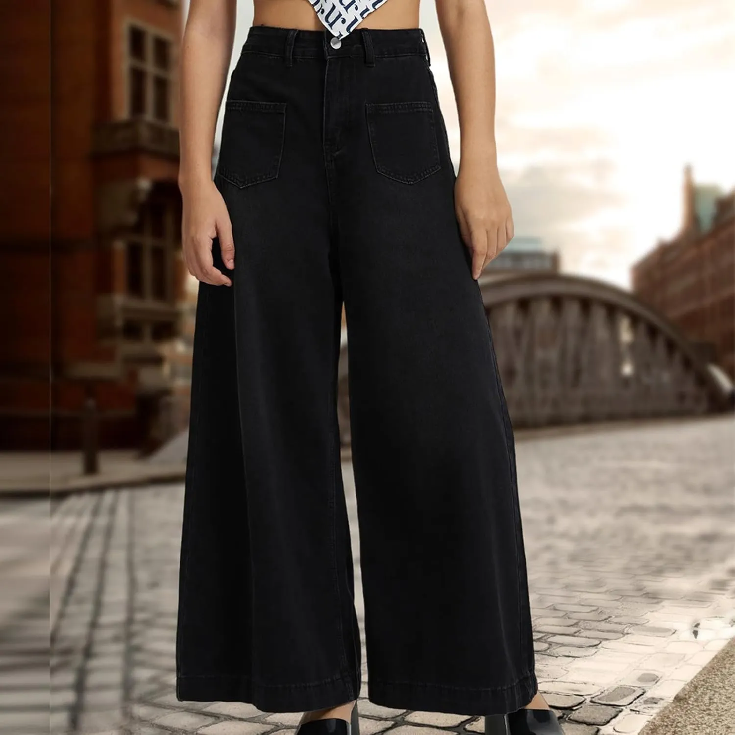 Wide Leg Jeans for Women High Waisted Stretch Baggy Flowy Palazzo Denim Pants Casual Fashion Boyfriend Jean Trousers