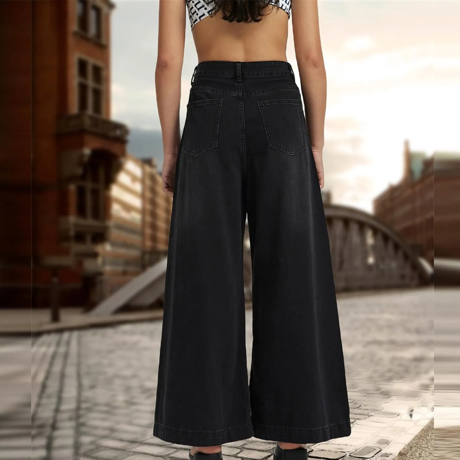 Wide Leg Jeans for Women High Waisted Stretch Baggy Flowy Palazzo Denim Pants Casual Fashion Boyfriend Jean Trousers
