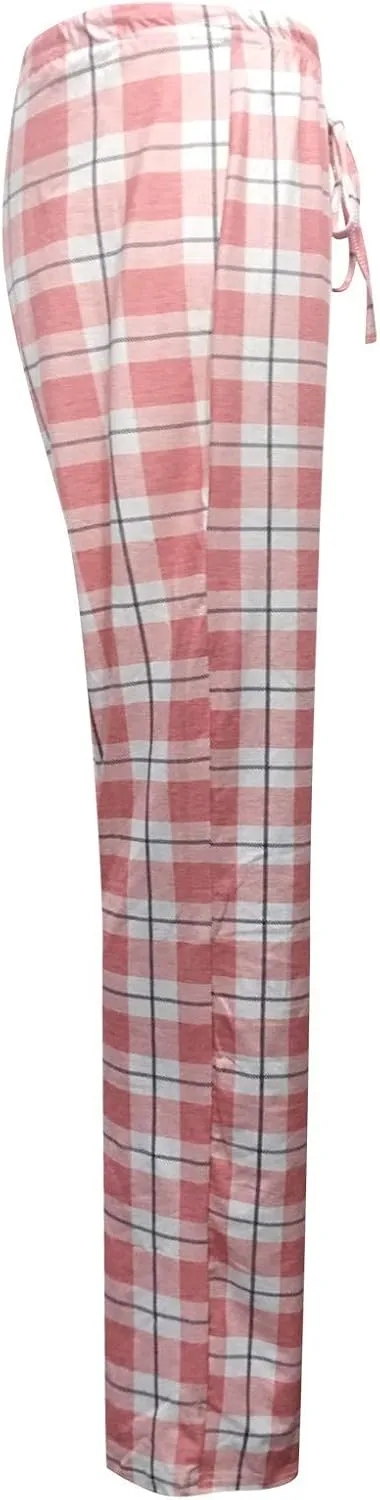 Wide Leg Pants for Women Plaid Mid Rise Elastic Waist Trousers Loose Casual Gingham Straight Palazzo Loungewear Pants
