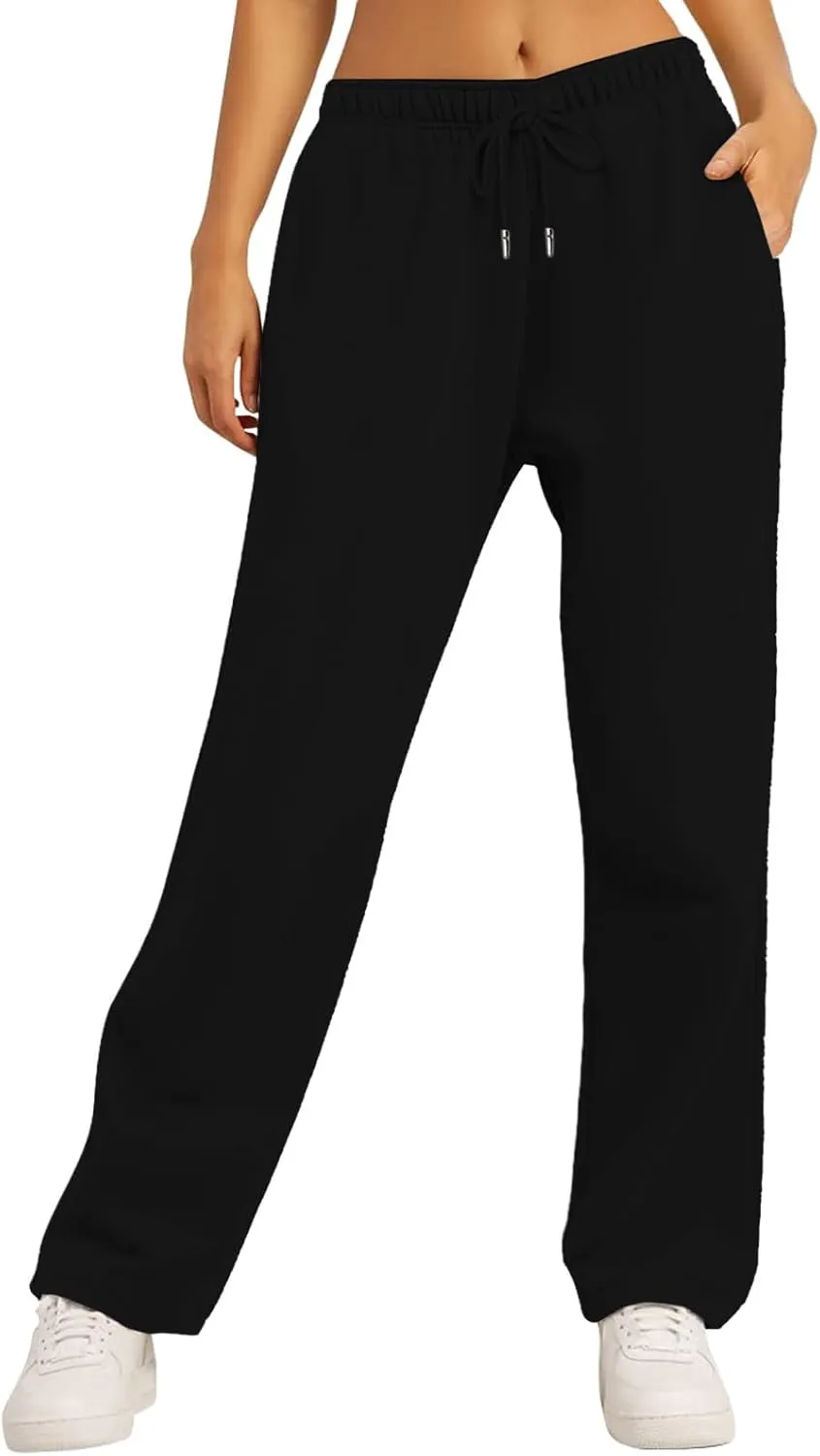 Wide Leg Sweatpants Women Casual Drawstring High Waisted Sweat Pants Plus Size Tummy Control Joggers Workout Pants for Women