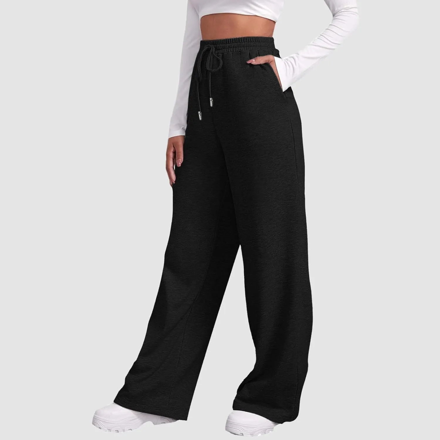 Wide Leg Sweatpants Women Casual Drawstring High Waisted Sweat Pants Plus Size Tummy Control Joggers Workout Pants for Women
