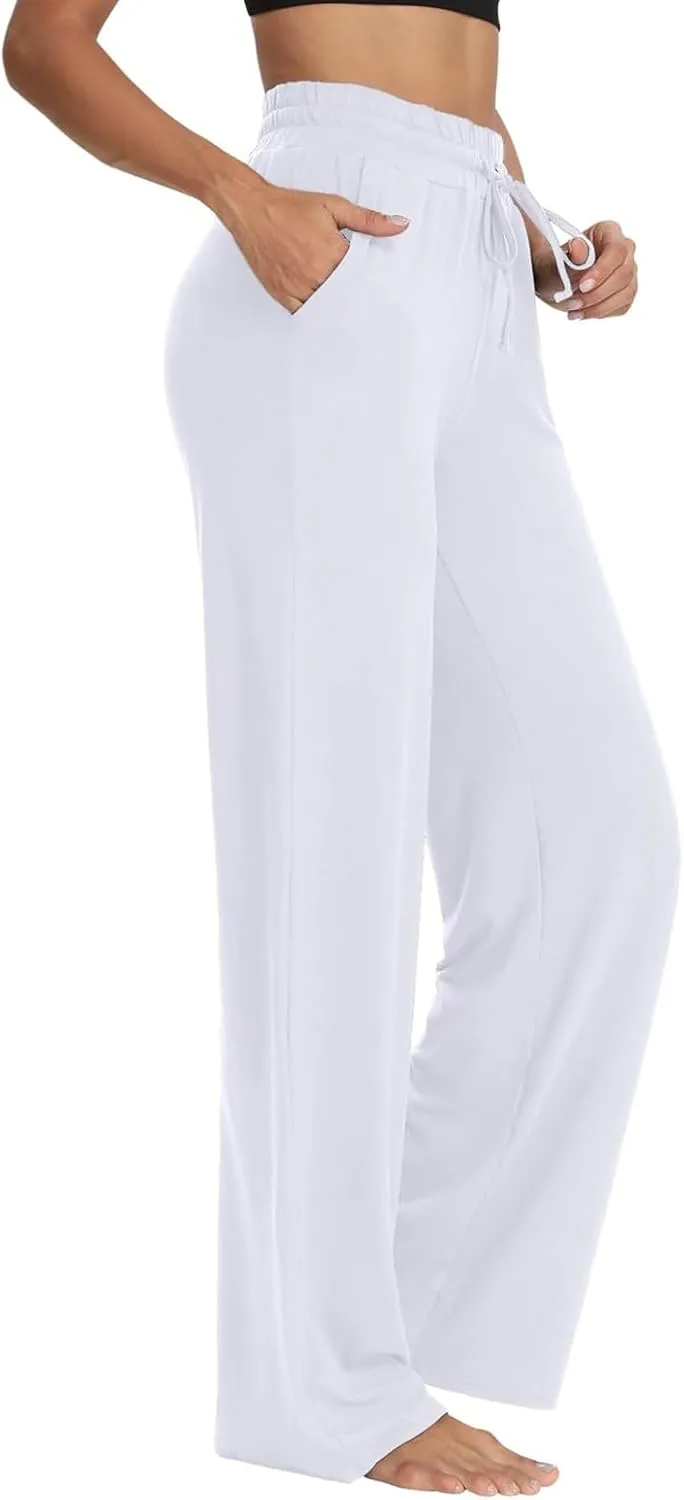 Wide Leg Sweatpants Women High Waisted Drawstring Flare Yoga Sweatpants Soft Flowy Workout Pants Slacks with Pockets
