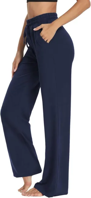 Wide Leg Sweatpants Women High Waisted Drawstring Flare Yoga Sweatpants Soft Flowy Workout Pants Slacks with Pockets