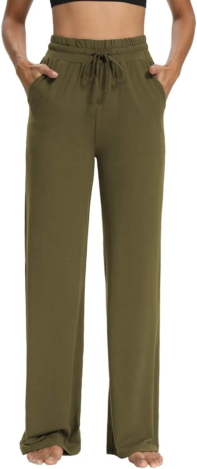 Wide Leg Sweatpants Women High Waisted Drawstring Flare Yoga Sweatpants Soft Flowy Workout Pants Slacks with Pockets