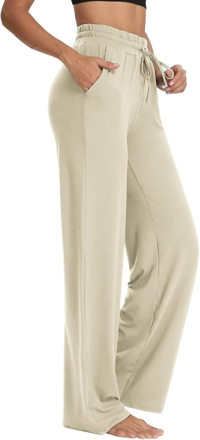 Wide Leg Sweatpants Women High Waisted Drawstring Flare Yoga Sweatpants Soft Flowy Workout Pants Slacks with Pockets
