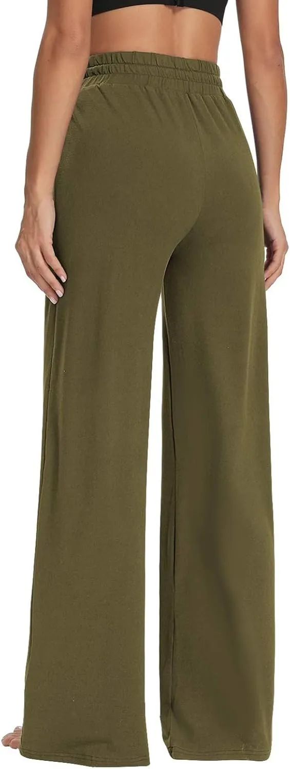 Wide Leg Sweatpants Women High Waisted Drawstring Flare Yoga Sweatpants Soft Flowy Workout Pants Slacks with Pockets