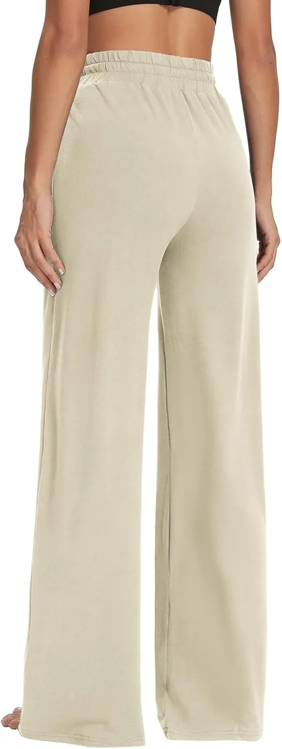 Wide Leg Sweatpants Women High Waisted Drawstring Flare Yoga Sweatpants Soft Flowy Workout Pants Slacks with Pockets
