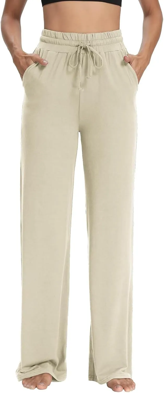 Wide Leg Sweatpants Women High Waisted Drawstring Flare Yoga Sweatpants Soft Flowy Workout Pants Slacks with Pockets