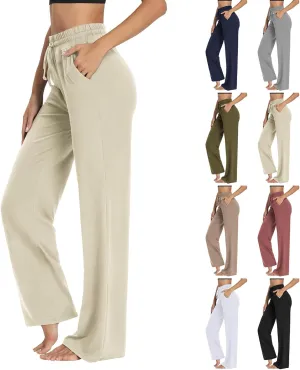 Wide Leg Sweatpants Women High Waisted Drawstring Flare Yoga Sweatpants Soft Flowy Workout Pants Slacks with Pockets