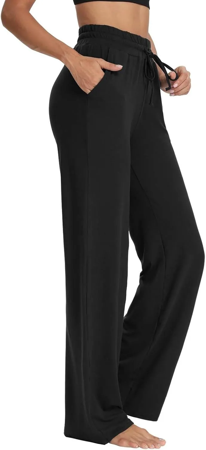 Wide Leg Sweatpants Women High Waisted Drawstring Flare Yoga Sweatpants Soft Flowy Workout Pants Slacks with Pockets