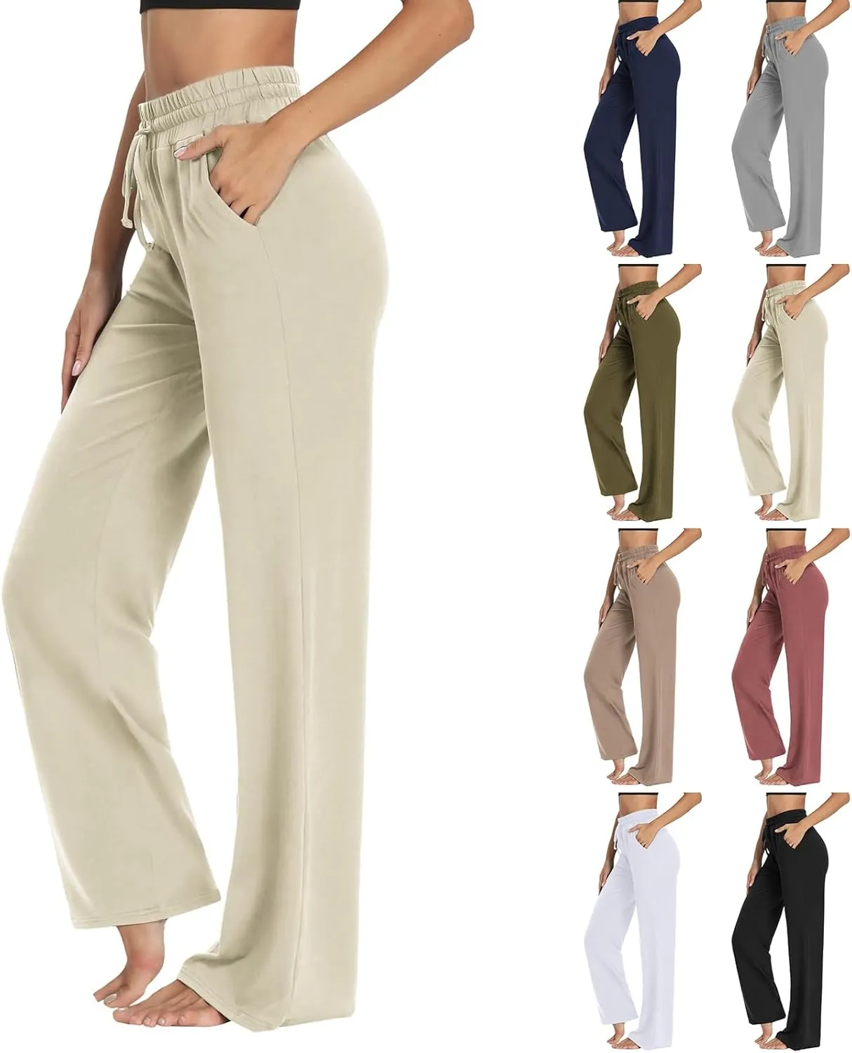 Wide Leg Sweatpants Women High Waisted Drawstring Flare Yoga Sweatpants Soft Flowy Workout Pants Slacks with Pockets
