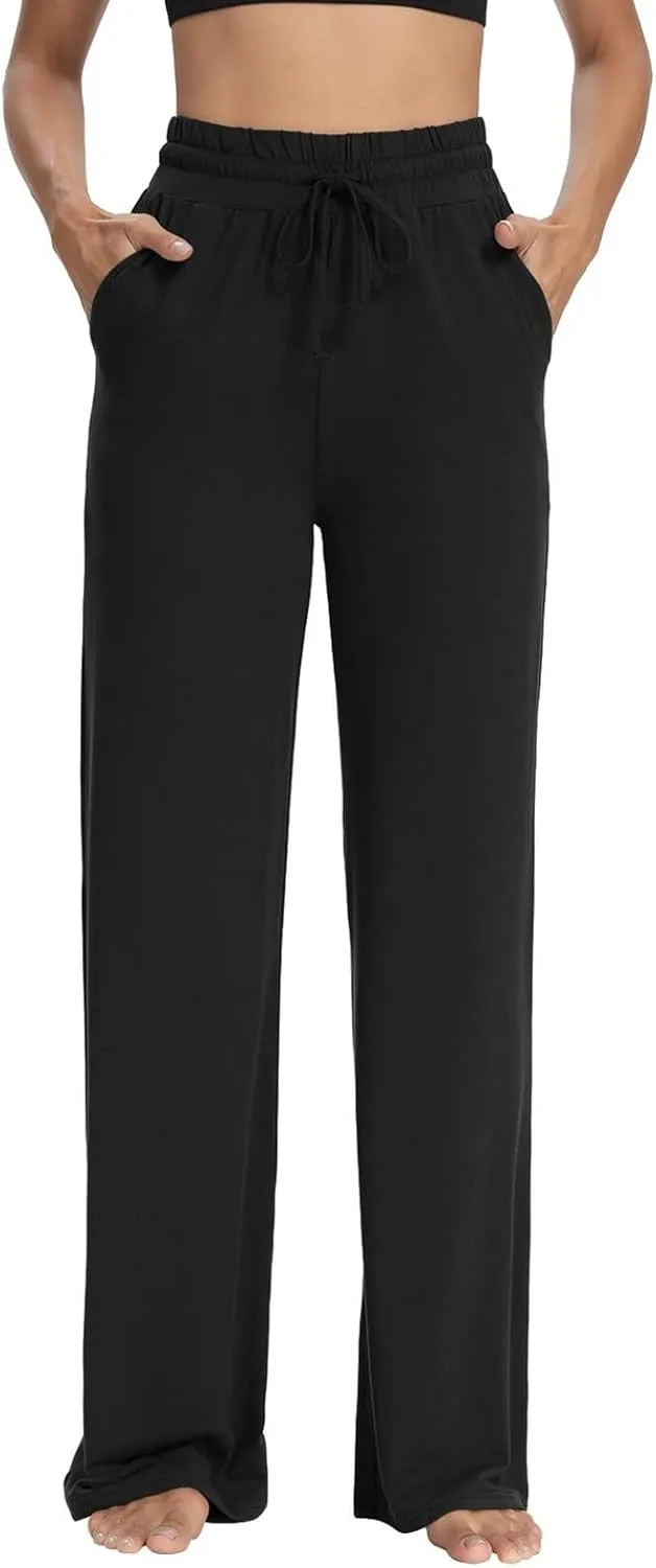 Wide Leg Sweatpants Women High Waisted Drawstring Flare Yoga Sweatpants Soft Flowy Workout Pants Slacks with Pockets
