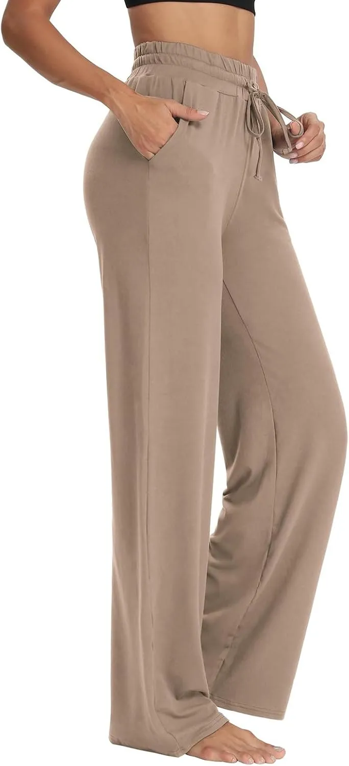 Wide Leg Sweatpants Women High Waisted Drawstring Flare Yoga Sweatpants Soft Flowy Workout Pants Slacks with Pockets