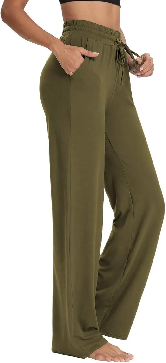 Wide Leg Sweatpants Women High Waisted Drawstring Flare Yoga Sweatpants Soft Flowy Workout Pants Slacks with Pockets
