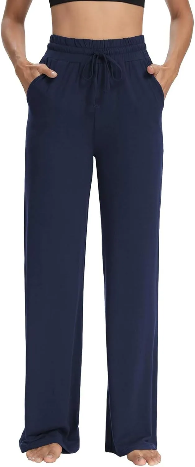 Wide Leg Sweatpants Women High Waisted Drawstring Flare Yoga Sweatpants Soft Flowy Workout Pants Slacks with Pockets