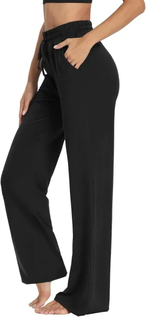 Wide Leg Sweatpants Women High Waisted Drawstring Flare Yoga Sweatpants Soft Flowy Workout Pants Slacks with Pockets