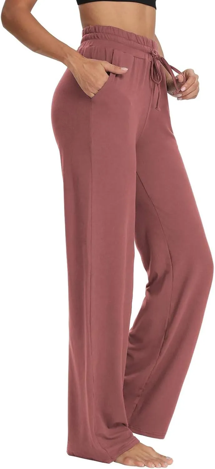 Wide Leg Sweatpants Women High Waisted Drawstring Flare Yoga Sweatpants Soft Flowy Workout Pants Slacks with Pockets